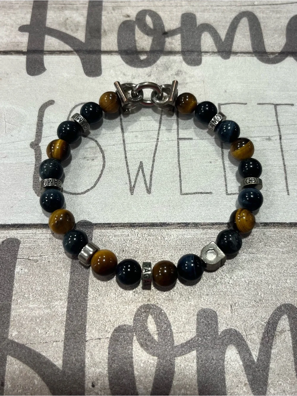 Ferragamo Tiger’s Eye & Hawk’s Eye Beadstone Bracelet